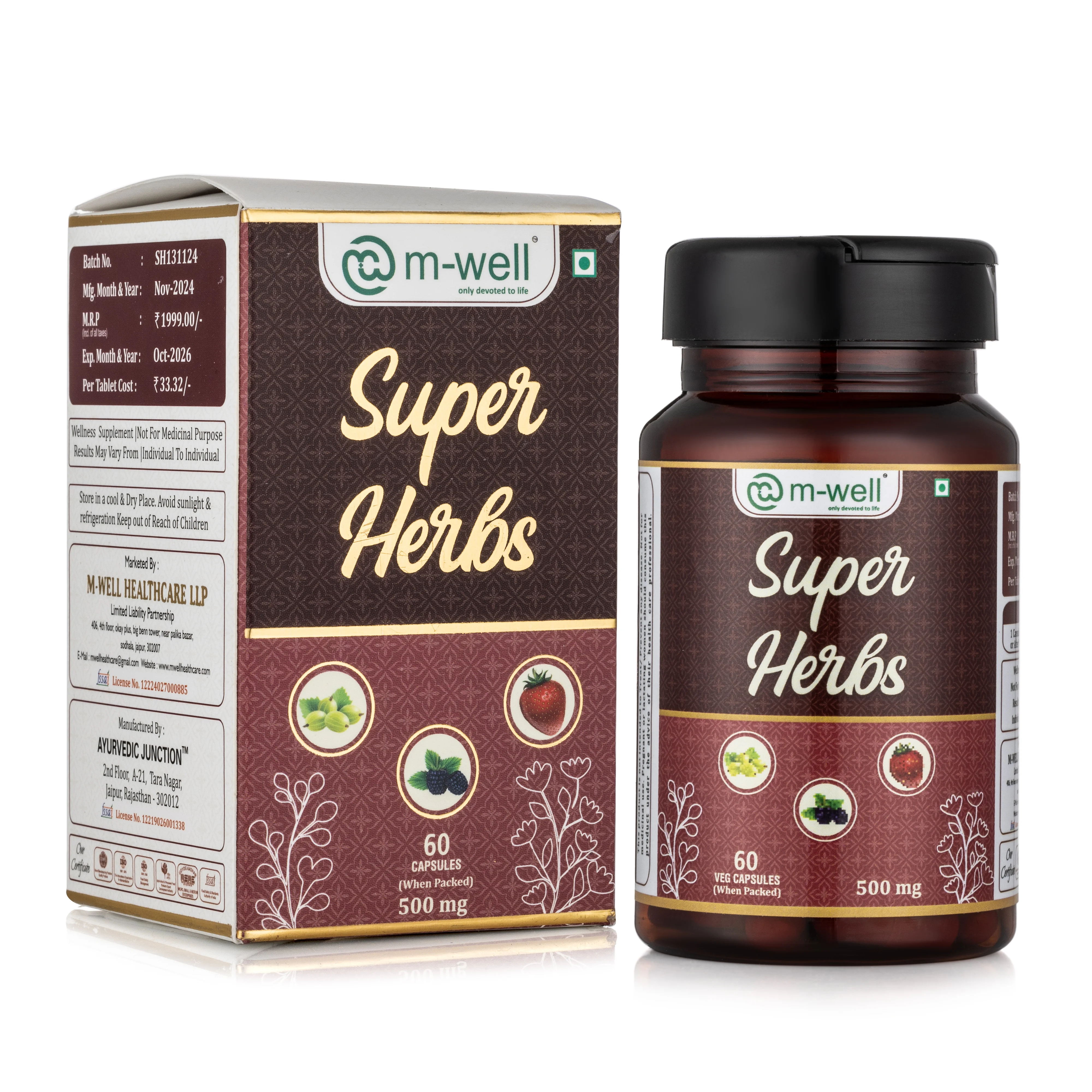 M-Well Super Herbs Veg Capsules – Daily Immunity & Energy Booster